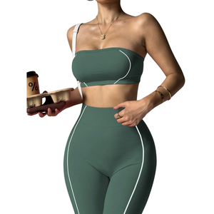 Ensemble de yoga pour femme, haute élasticité, anti-humidité, sensation seconde peau, 180g Spandex/Polyester, maintien et soutien, design torsadé uni, pour la gym, vente en gros - Product Image 1