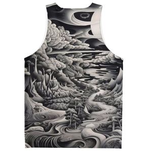 <b>Men</b> Graphic Landscape Printed Tank Top Black and White Sublimated Gym Vest Casual Summer <b>Singlet</b> Custom Wholesale Sportswear - Product Image 2
