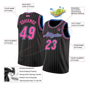Camiseta de Baloncesto Sublimada Personalizada, Negra con Rayas Rosas, Unisex, Transpirable, 100% Poliéster, para Adultos - Product Image 4