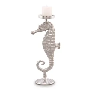 Candelabro de Metal Hecho a Mano, Moderno, Proveedor Directo de Fábrica para Compradores Internacionales B2B, Portavelas con Diseño de Caballito de Mar Plateado - Product Image 1