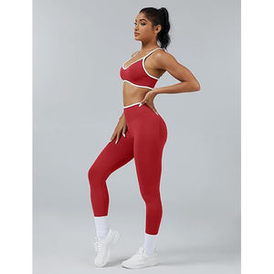 Ensemble de yoga pour femme à maintien élevé, comprenant un soutien-gorge de sport rembourré sans couture et un legging taille haute froncé aux fesses avec effet ventre plat, en Nylon Spandex - Product Image 5
