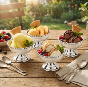 Bol à glace en acier inoxydable Shah Export Industries avec bord torsadé et design sur piédestal, bol de service classique pour desserts - Product Image 6