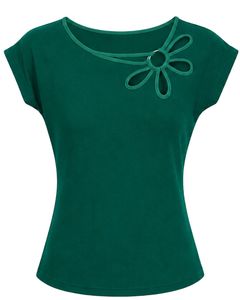 Customized Green Women Casual Flower Neck T Shirt Soft Breathable Summer <b>Top</b> Short Sleeve Fashion Blouse Daily Wear Outfit - Product Image 1