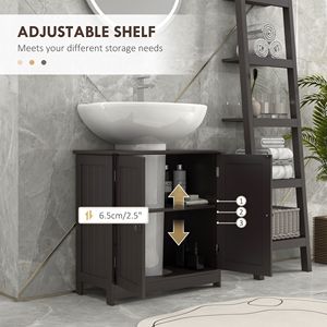 Mobiletto da Bagno Regolabile Color Caffè con 2 Ante, Organizzatore Sottolavabo - Product Image 5