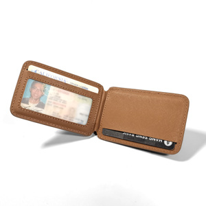 Hot Pick Factory Direct Castello Magsafe RFID Saffiano Leather <b>Wallet</b> Open Magnetic Card Holder <b>Metal</b> Stand Brown Grey Navy - Product Image 2