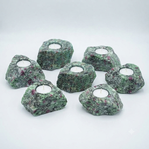 Support de bougie en pierre naturelle sculptée à la main en zoïsite rubis, pierre précieuse agate, pour la guérison, vente en gros - Product Image 5