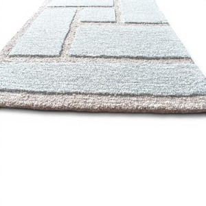 Tapis moderne en laine tufté à la main, motif géométrique patchwork, blanc cassé, gris clair, beige, tapis sculpté haute densité - Product Image 2