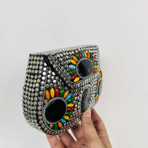 Antique Silver <b>Rainbow</b> Style Gold-Plated Aluminium Shoulder Bag Handcrafted Modern Polished Sculpture Sling Purse Women Girls - Product Image 1