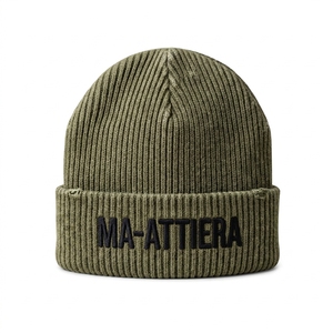 Gorro de Punto Acanalado Verde Oliva con Puño, Gorro Cálido de Invierno con Logotipo Bordado Personalizado - Product Image 1