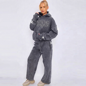 Moto End Corporation Sweat à capuche en polaire oversize unisexe avec strass, style streetwear automne, veste de survêtement - Product Image 1