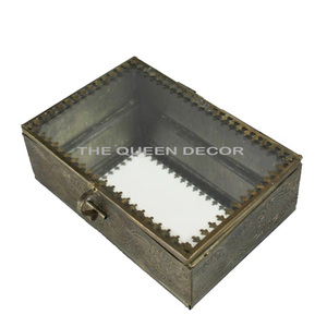 Caja de Almacenamiento de Joyas de Lujo, Estilo Vintage, Forma Rectangular, con Tapa de Vidrio Transparente, Decoración Interior Duradera para la Sala de Estar - Product Image 1