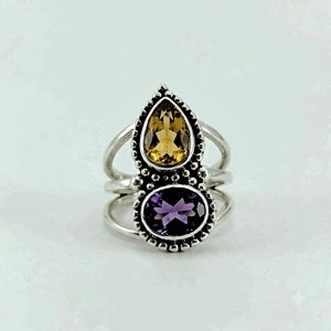 Anillo de Amatista y Citrino: Plata de Ley 925, Joyería Artesanal con Piedras de Nacimiento Dobles - Product Image 4