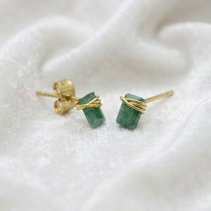 Ratnarachit Women's Minimalist Wire Wrapped Sapphire <b>Earrings</b> 6x4mm Green Gemstone <b>Studs</b> Gold Silver Rose Gold Plated Brass - Product Image 5