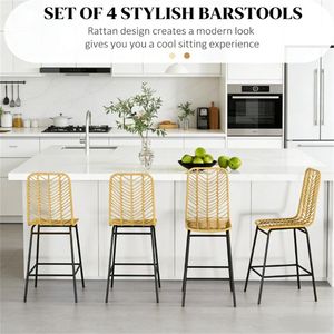 Juego de Cuatro Taburetes de Bar de Ratán Amarillo con un Taburete para Cada Área de Comedor y Bar - Product Image 2