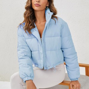 <b>Women's</b> <b>Cropped</b> <b>Puffer</b> <b>Jacket</b> Solid Color Stand Collar Zipper Closure Full Sleeve Winter Warm Outerwear Wholesale <b>Puffer</b> <b>Jacket</b> - Product Image 3