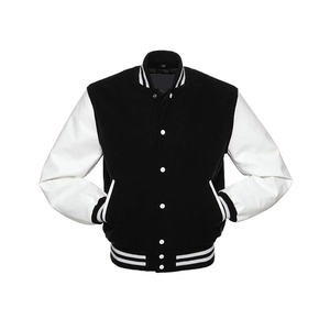 Veste universitaire noire et blanche pour homme, coupe classique, col rabattu, fermeture boutonnée, style décontracté pour l'automne - Product Image 1