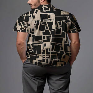 เสื้อเชิ้ตฮาวายแขนสั้นสีดำและสีขาวสำหรับผู้ชายแฟชั่นแขนครึ่งแขนใหม่ - Product Image 3