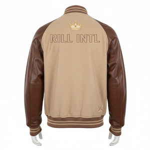 Veste universitaire pour homme en cuir PU beige marron, avec logo Z brodé, patch de club sportif, style preppy, pour l'automne - Product Image 2
