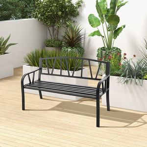 Panca da Giardino con Telaio in Metallo Resistente e Seduta a Doghe, Elegante Soluzione per Sedute all'Aperto - Product Image 2