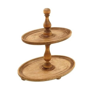 Support à gâteau en bois élégant à 2 niveaux, fait main en bois de Sheesham, plateau de service ovale à double couche pour les fêtes de mariage - Product Image 3