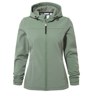 Veste à capuche en softshell vert pour femme, fermeture éclair, résistante à l'eau, coupe classique, pour l'automne - Product Image 6