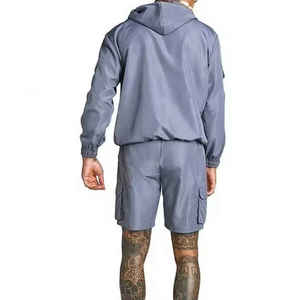 Ensemble tendance haut de gamme : sweat à capuche zippé et short coupe-vent, séchage rapide, respirant, léger, 100 % nylon, pour homme - Product Image 4