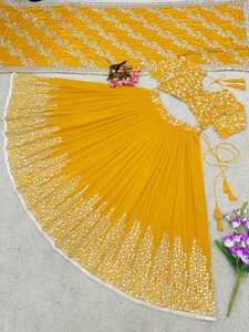 LEHENGA CHOLI FANCY EN GEORGETTE AVEC BRODERIE ET PAILLETTES, ET DUPATTA JAUNE 68103 - Product Image 5