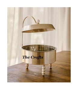 Recipiente para calentar comida estilo clásico de acero y hierro en color plateado y beige, vajilla para buffet con tapa colgante, tamaño y logotipo personalizables - Product Image 4