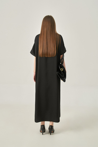 Robe midi en satin pour femme, col polo, manches classiques, boutonnée devant, coupe ample, style estival minimaliste et respirant - Product Image 3