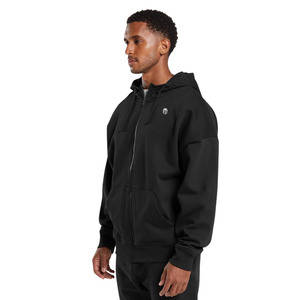 Sweat-shirt à capuche zippé noir surdimensionné pour homme, en molleton épais, coupe décontractée, style streetwear - Product Image 4