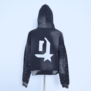 Sudadera con capucha para mujer de estilo urbano oversize, 100% algodón, de peso pesado, de corte holgado, con efecto desgastado, bordado de chenilla, lavado ácido y serigrafía - Product Image 2