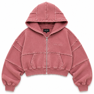 ONE APEX Women's Oversized Cropped <b>Zipper</b> Hoodie Jogger Set Breathable Heavyweight French Terry Cotton Vintage Acid Wash Winter - Product Image 2