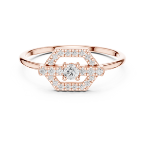 Anillo de Oro Rosa con Halo Hexagonal y Diamante Cultivado en Laboratorio, Chapado en Oro, para Mujer, Geométrico, para Compromiso, Aniversario, Boda, Joyería Fina, Regalo - Product Image 1