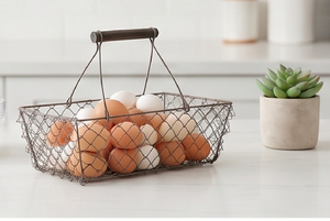 Home <b>Egg</b> <b>Basket</b> In Wrought Iron With Rustic Wooden Handle Perfect For Stylish <b>Egg</b> Storage And Kitchen Display - Product Image 3