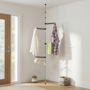 Porte-vêtements sur pied moderne avec plusieurs crochets pour serviettes et vêtements, design minimaliste, construction en acier - Product Image 6