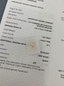 Diamants roses fantaisie cultivés en laboratoire CVD, taille Radiant, 1,39 ct/1,4 ct, pureté VVS, certifiés IGI, en vrac, pour la joaillerie - Vente en gros - Product Image 5