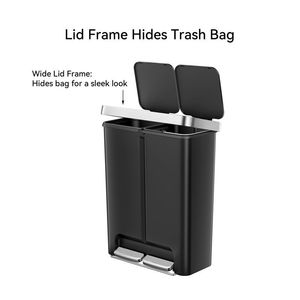 Poubelle de recyclage de cuisine à double compartiment de 16 gallons avec pédale, en plastique noir - Product Image 4