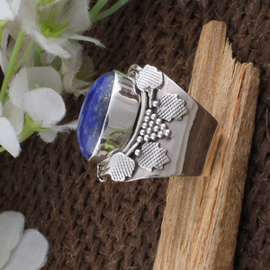 Bague artisanale en argent sterling 925 avec lapis-lazuli, pierre précieuse naturelle bleu royal, bague vintage artisanale, bijoux fins pour femmes - Product Image 3