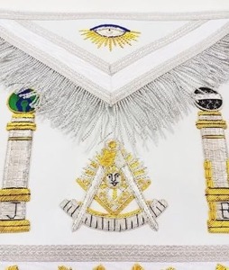 Masonic Past Master Emblem & Pillars Sheepskin Apron - Hand-Embroidered, All-White & Gold Design - Product Image 3