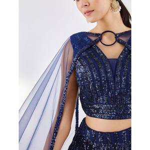 Navy <b>Blue</b> Sequins Net Party Wear Lehenga Choli with Dupatta for Evening - Product Image 5