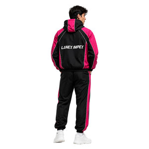 Custom Unisex Hooded Windbreaker Jacket Black Pink Contrast Panel Lightweight Zip Up Sportswear Casual Streetwear OEM Service - Product Image 4