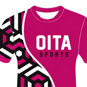 เสื้อรักบี้ลายเรขาคณิตสีชมพูร้อน ดำ ขาว แขนสั้น คอกลม ปรับแต่งได้ ระบายอากาศได้ดี ชุดกีฬาสำหรับฝึกซ้อมและทีมกีฬา - Product Image 3