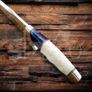 Couteau Bowie Avalanche en acier D2 fait main OEM, manche en résine, couteau à lame fixe tactique de survie pour la chasse en plein air avec étui en cuir - Product Image 5