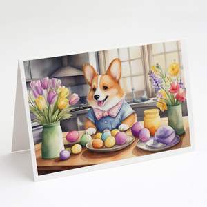 Whimsical <b>Easter</b> Corgi Decor <b>Pack</b> of 8 A7 Size 5x7 Blank Note <b>Cards</b> with Envelopes for Greeting and Holiday Celebrations - Product Image 1
