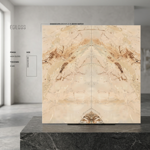 Losas de Cerámica Brillante de Tamaño Jumbo 1200x2400mm, Diseño Damascata Marrón, Losas de Piedra Sinterizada con Efecto de Libro, para Baños de Lujo, Exteriores y Pasillos - Product Image 1