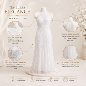 Luxury White Beaded Mermaid Evening Gown for Women High Neck Sleeveless Formal Wedding Reception Bridal Party Prom Maxi Dress - Product Image 5