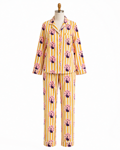 Jaipur Hand Block Print 100% Cotton Night Suit for Women <b>Long</b> Sleeve Shirt & Pajama Set Breathable Loungewear PJS with Pouch - Product Image 1
