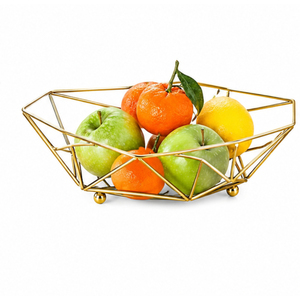 Corbeille à fruits moderne en fil métallique géométrique, bol de rangement creux en fer doré, panier décoratif de luxe pour comptoir et table, logo personnalisé - Product Image 3