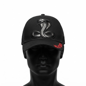 Casquette de baseball noire pour homme, style trucker, avec broderie Cobra, dos en maille, fermeture snapback, logo personnalisé, réglable - Product Image 3