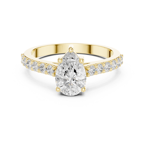 Bague de fiançailles personnalisée en or jaune avec diamant taille poire pour femme, pavée, pour mariage ou promesse, bijoux fins - Product Image 2